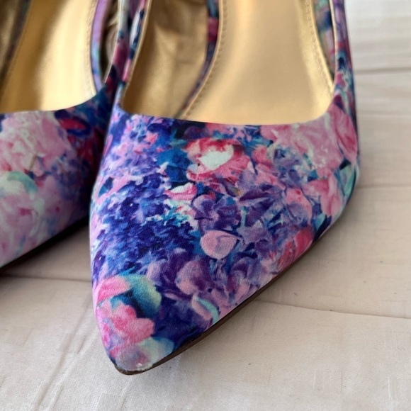 Sears Abstract Floral Print Point Tie Stiletto Angie Heels Size 7.5 - Picture 14 of 16